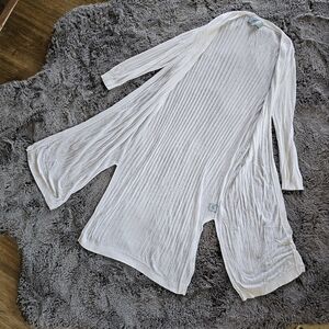 Joan Vass Extra Long White Cardigan Sz M